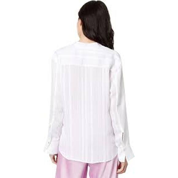 Vince Drapey Long Sleeve Stripe Band Collar Shirt Optic White V933612803-137O M - Picture 5 of 9
